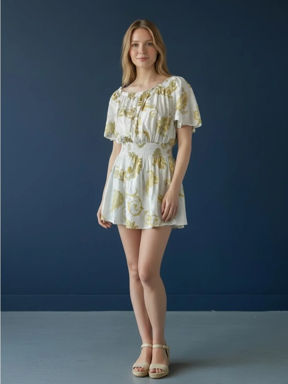 ❤️ Ashley Stewart Paisley Poplin White x Gold Mini Dress 1X - Picture 8 of 8